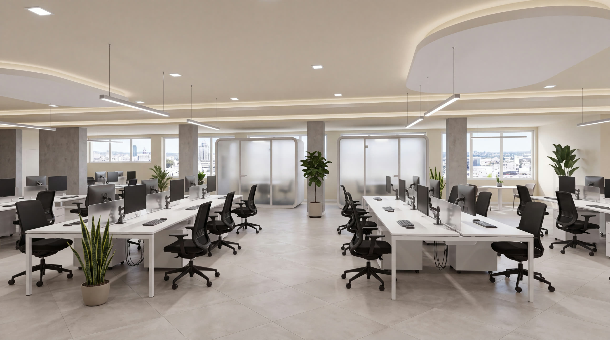 Render conceptual como oficina de planta abierta